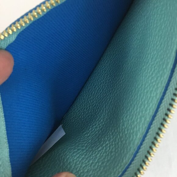 Steve Madden Blue Wristlet Double Zipper Textured Thin Slim Faux Leather - Picture 5 of 9